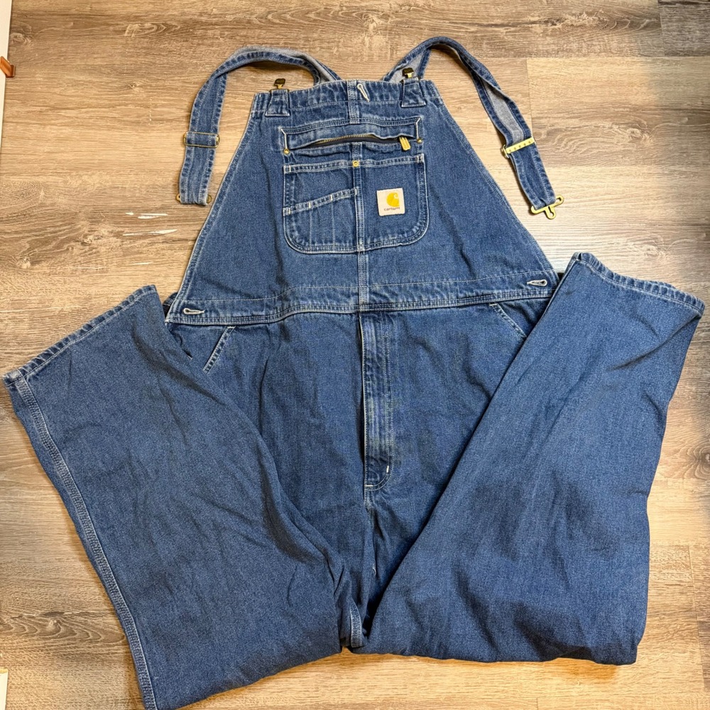 Carhartt Mens Blue Denim Fit Bib Overalls Carpenter Workwear OR4672-M 42x30